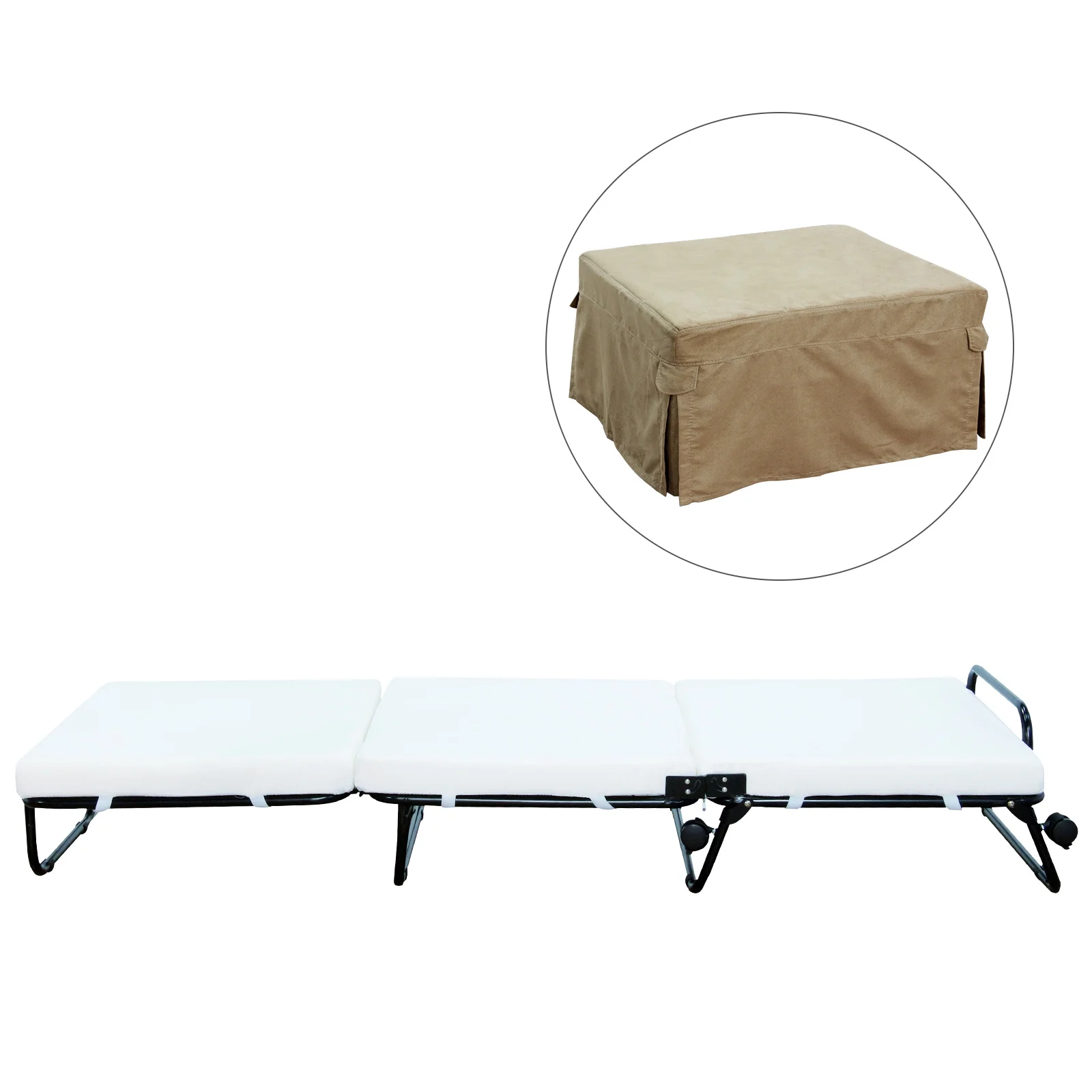 HomCom Twin Size Folding Convertible Sleeper Bed Ottoman with Slipcover, Beige - John Pierce Auto Care