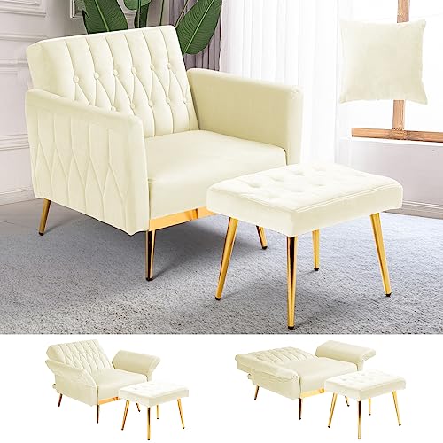 ACMEASE Velvet Accent Chair with Adjustable Backrest and Ottoman - John Pierce Auto Care