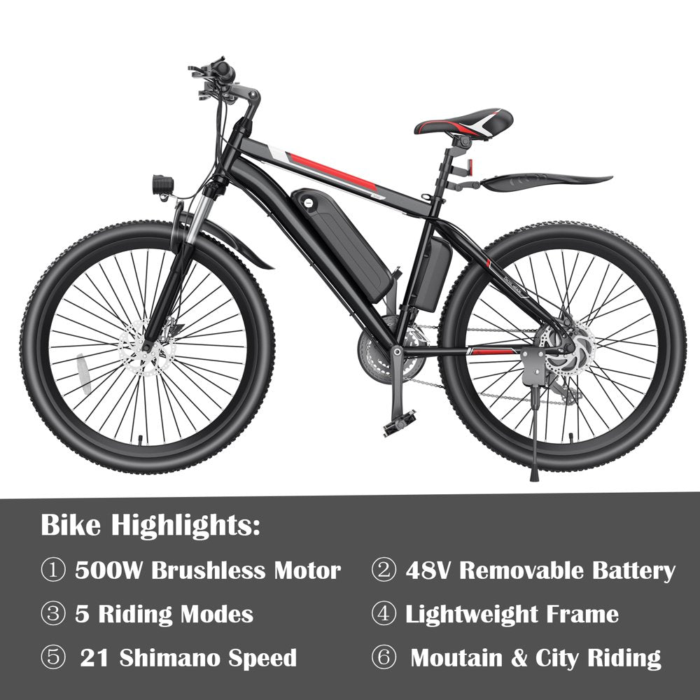 500W Electric Bike 26-Inch Adult E-Bike with Cruise Control - John Pierce Auto Care