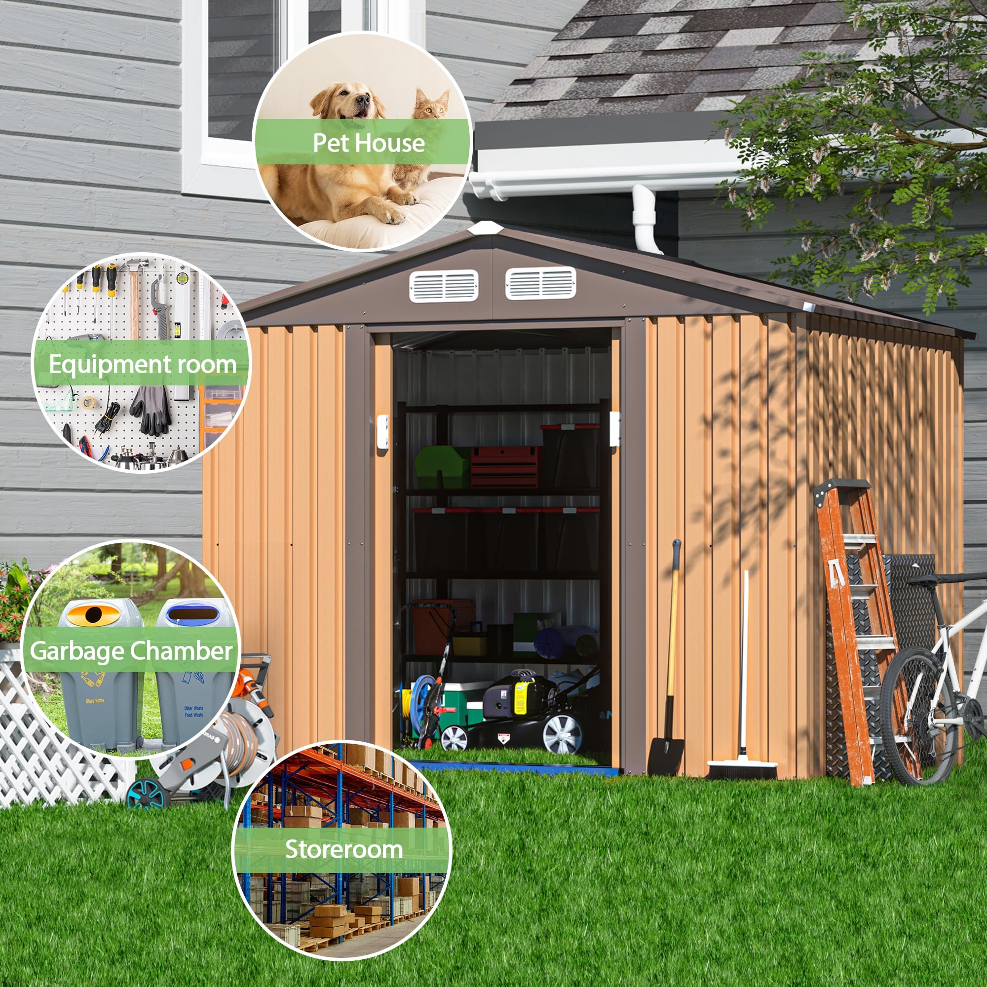 JAXPETY 6x8-Foot Outdoor Metal Storage Tool Shed with Sliding Doors - John Pierce Auto Care