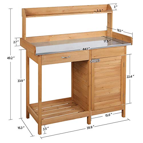 Yaheetech Wooden Garden Potting Bench with Metal Worktop - John Pierce Auto Care