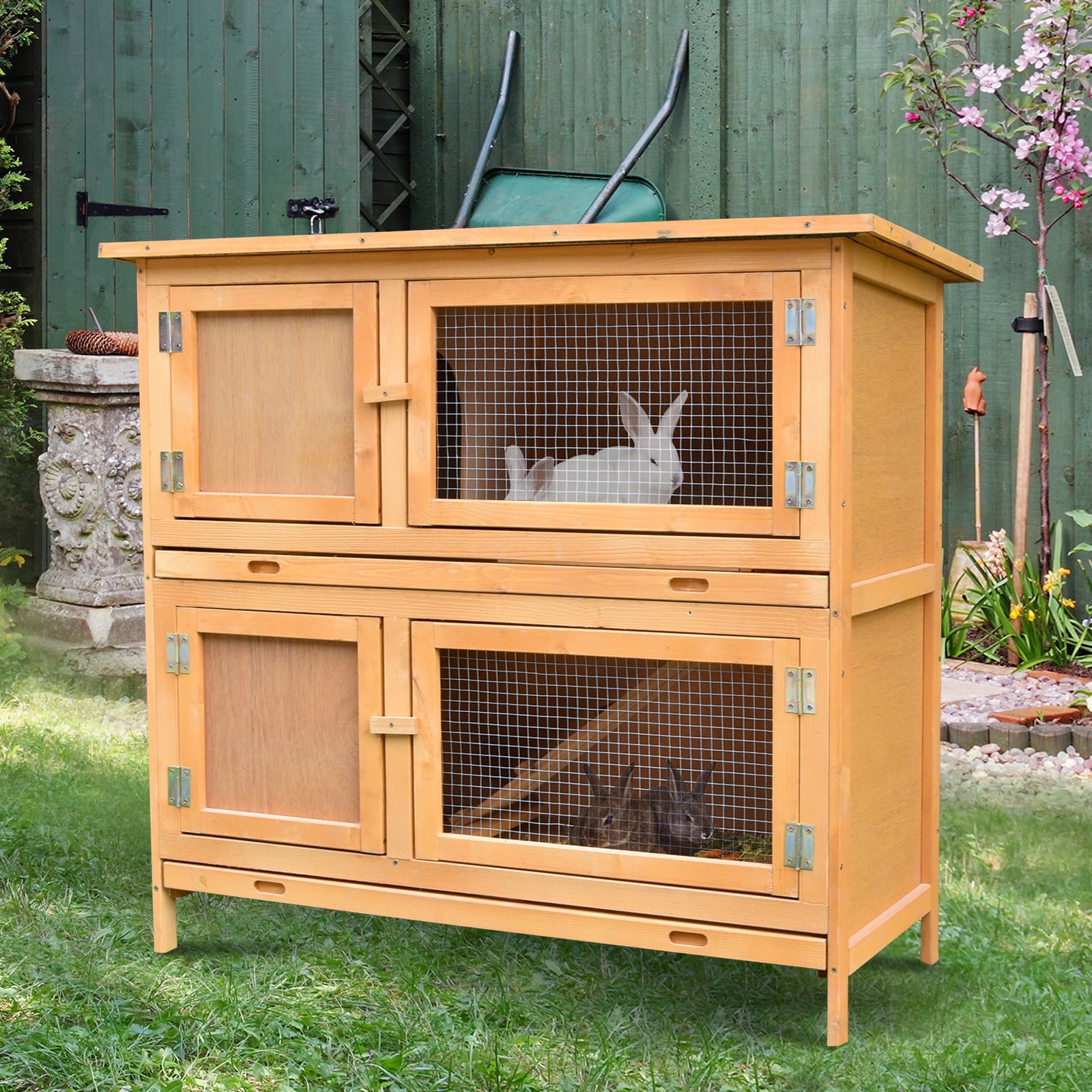 Pawhut Solid Wood 2-Story Rabbit Hutch (Yellow) - John Pierce Auto Care
