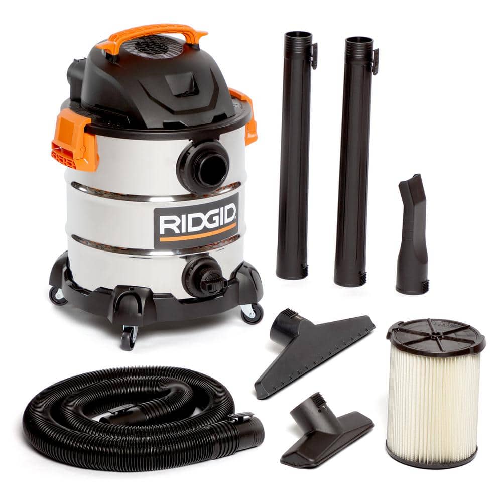 10-Gallon 6.0 Peak HP Stainless Steel Wet Dry Shop Vacuum - John Pierce Auto Care