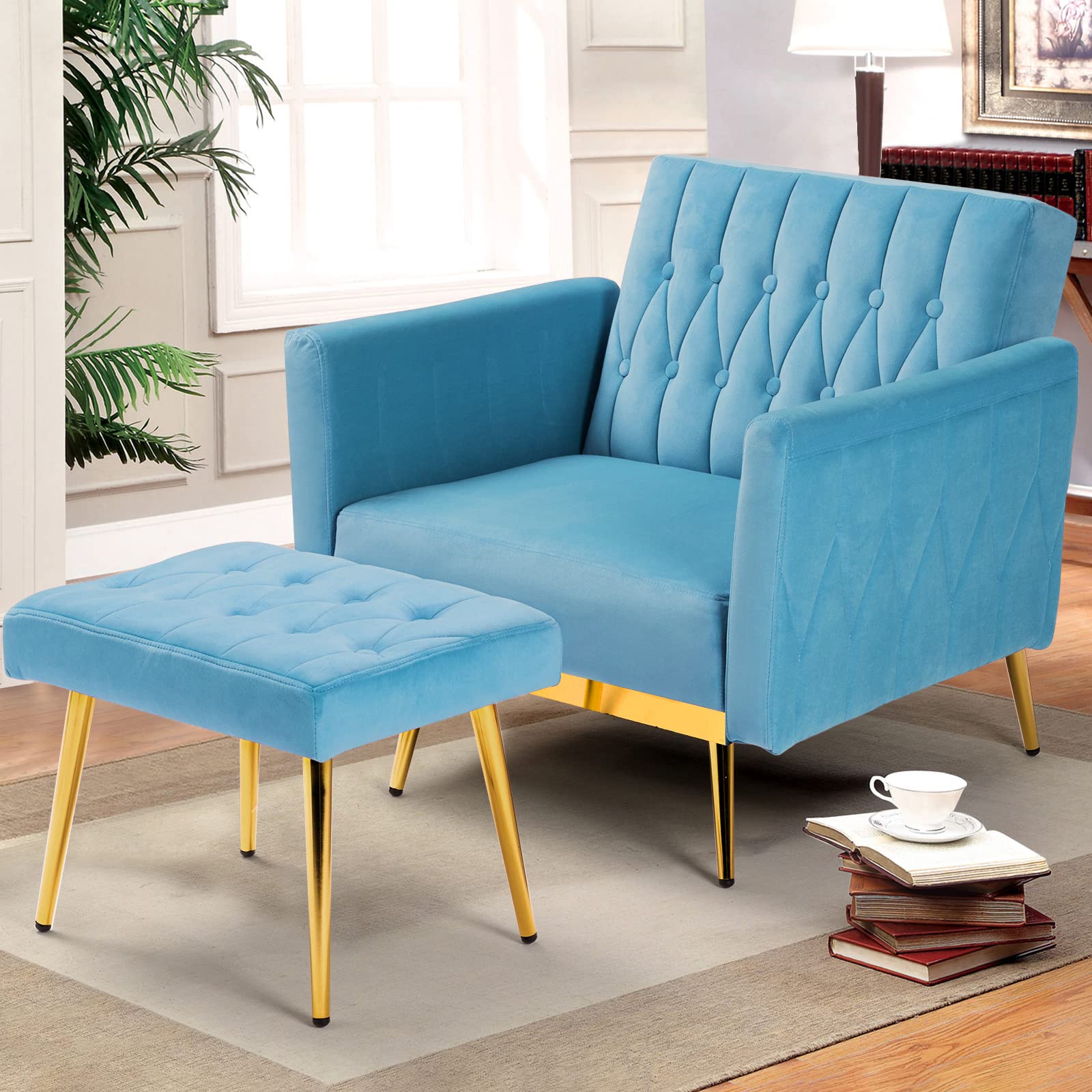 ACMEASE Velvet Accent Chair with Adjustable Backrest and Ottoman - John Pierce Auto Care