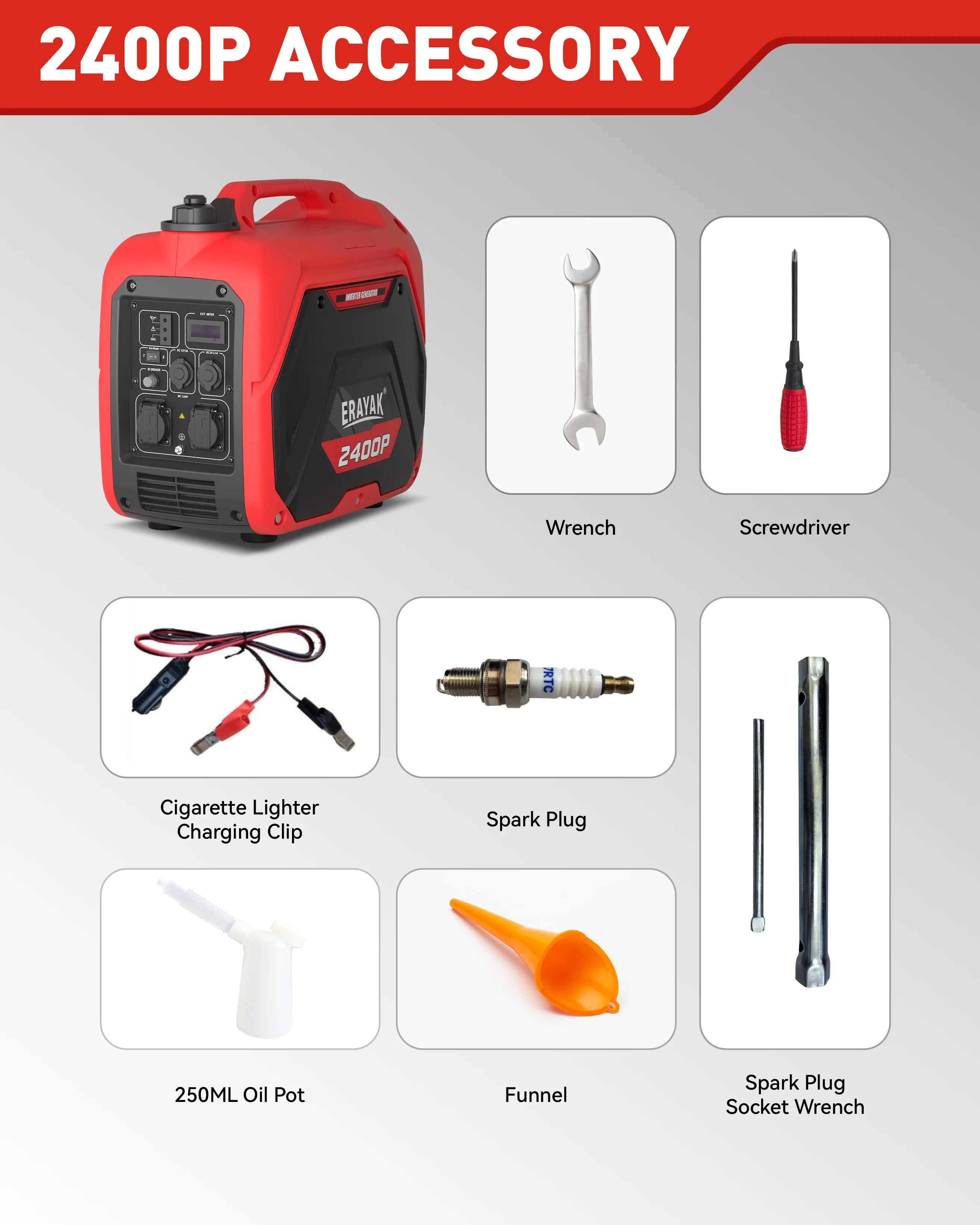 Erayak Portable Inverter Generator 2400W, Super Quiet, For RV, Camping & Home Backup Fuel Gasoline - John Pierce Auto Care