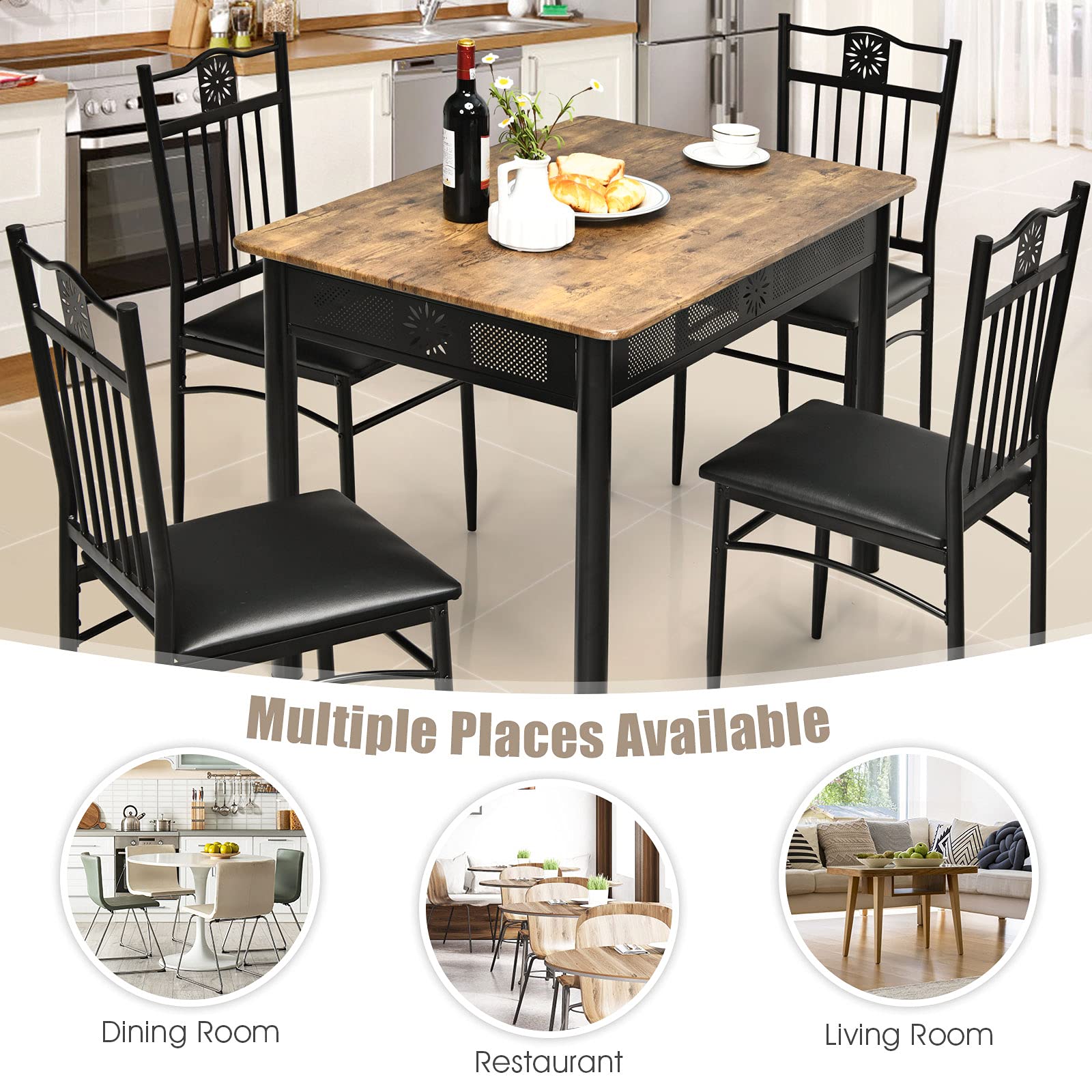 Tangkula 5-Piece Vintage Wood and Metal Dining Set - John Pierce Auto Care