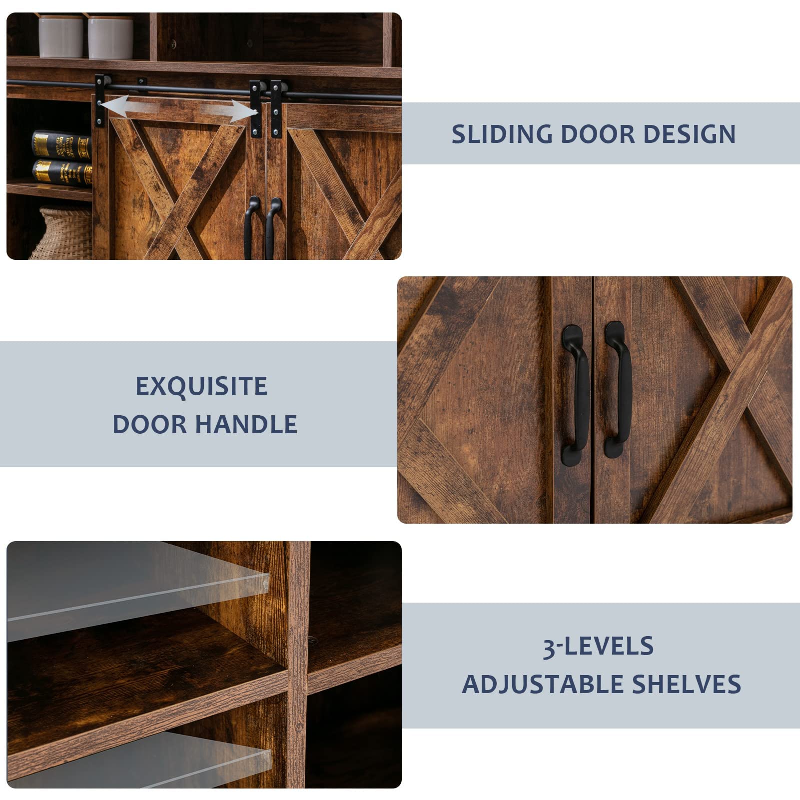 Farmhouse Slide Barn Door Coffee Bar Cabinet with Outlets - John Pierce Auto Care