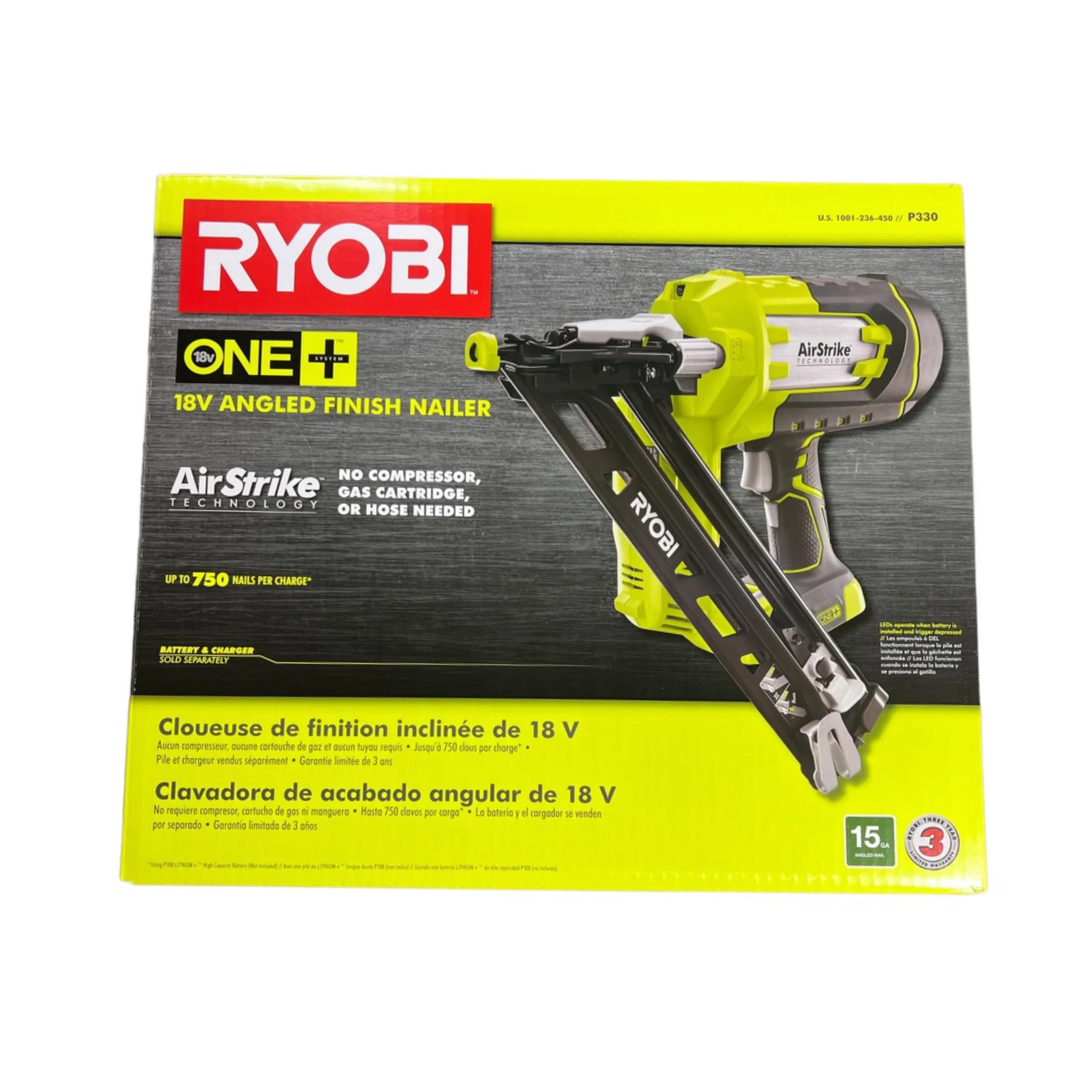 Ryobi P330 18V ONE+ Angled 15 Ga Finish Nailer Battery and Charger Not Included - John Pierce Auto Care