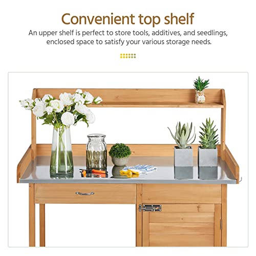 Yaheetech Wooden Garden Potting Bench with Metal Worktop - John Pierce Auto Care