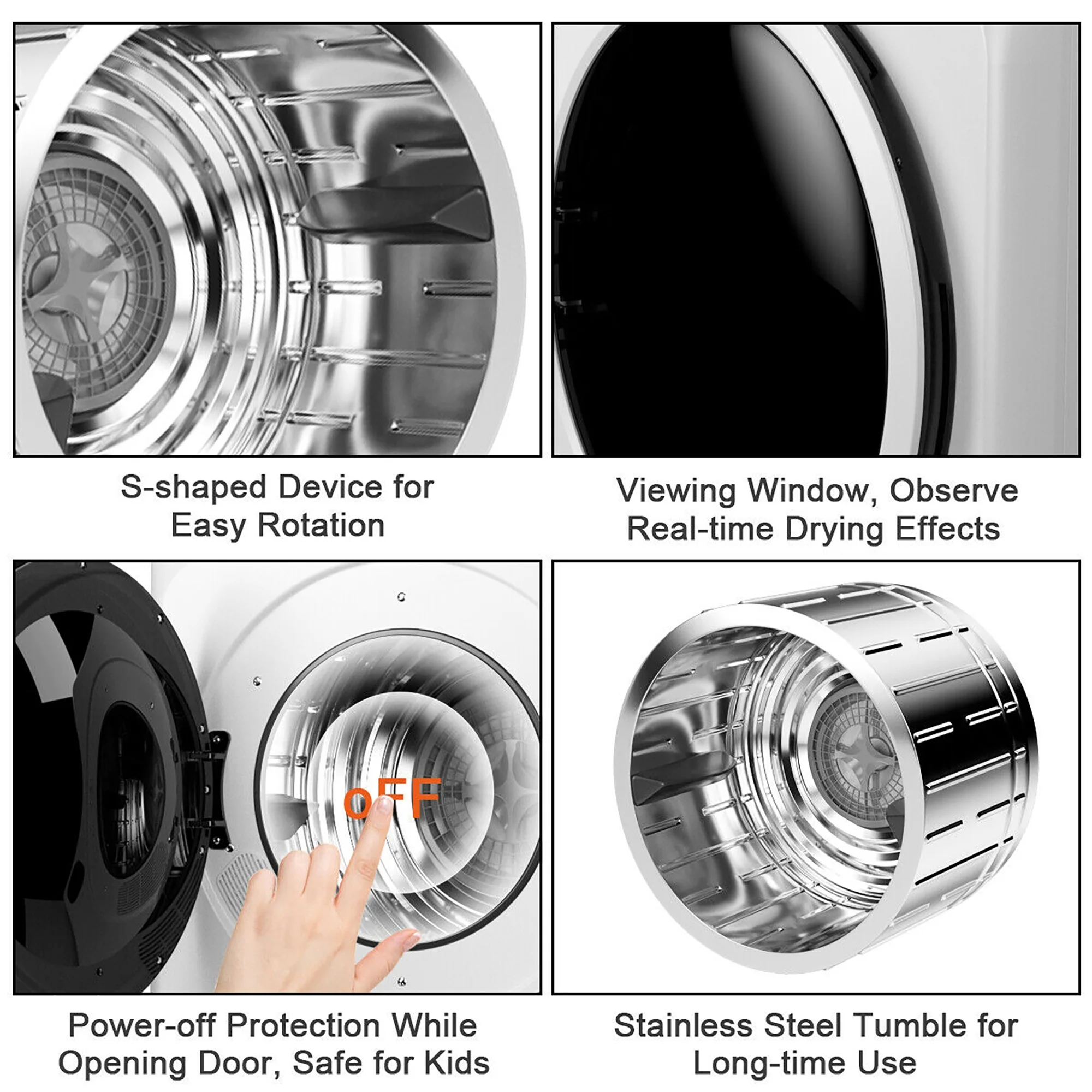 Costway 1700W Portable Clothes Dryer Electric Tumble Laundry Dryer Stainless Steel Tub 13.2 lbs /3.22 Cu.Ft - John Pierce Auto Care