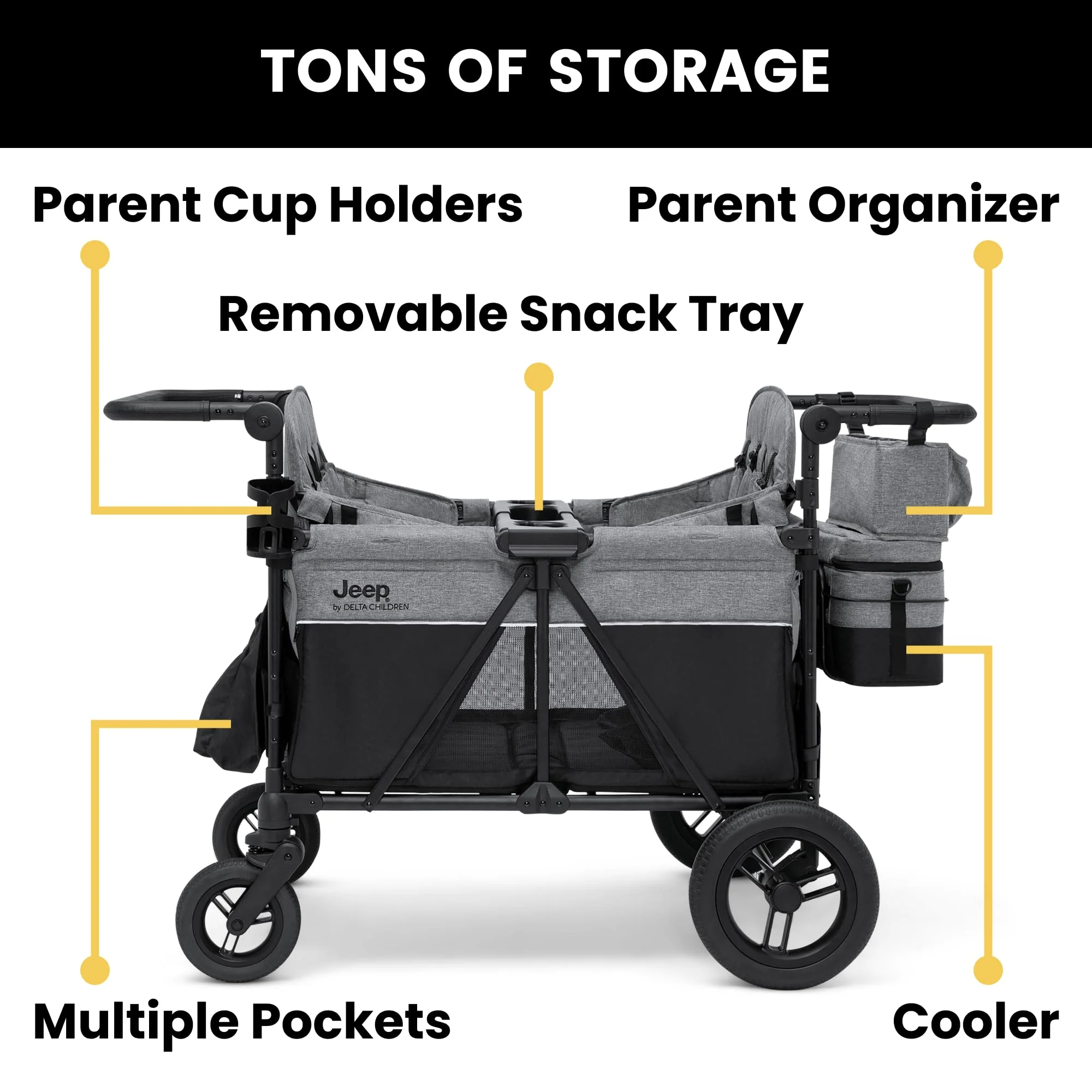 Jeep Wrangler Deluxe 4-Seater Stroller Wagon by Delta Children - John Pierce Auto Care