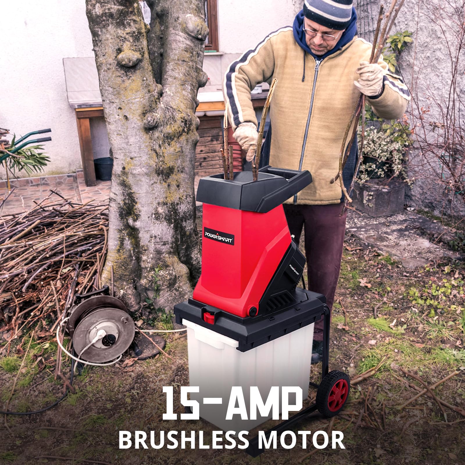 PowerSmart 15-Amp Electric Wood Chipper and Leaf Mulcher - John Pierce Auto Care