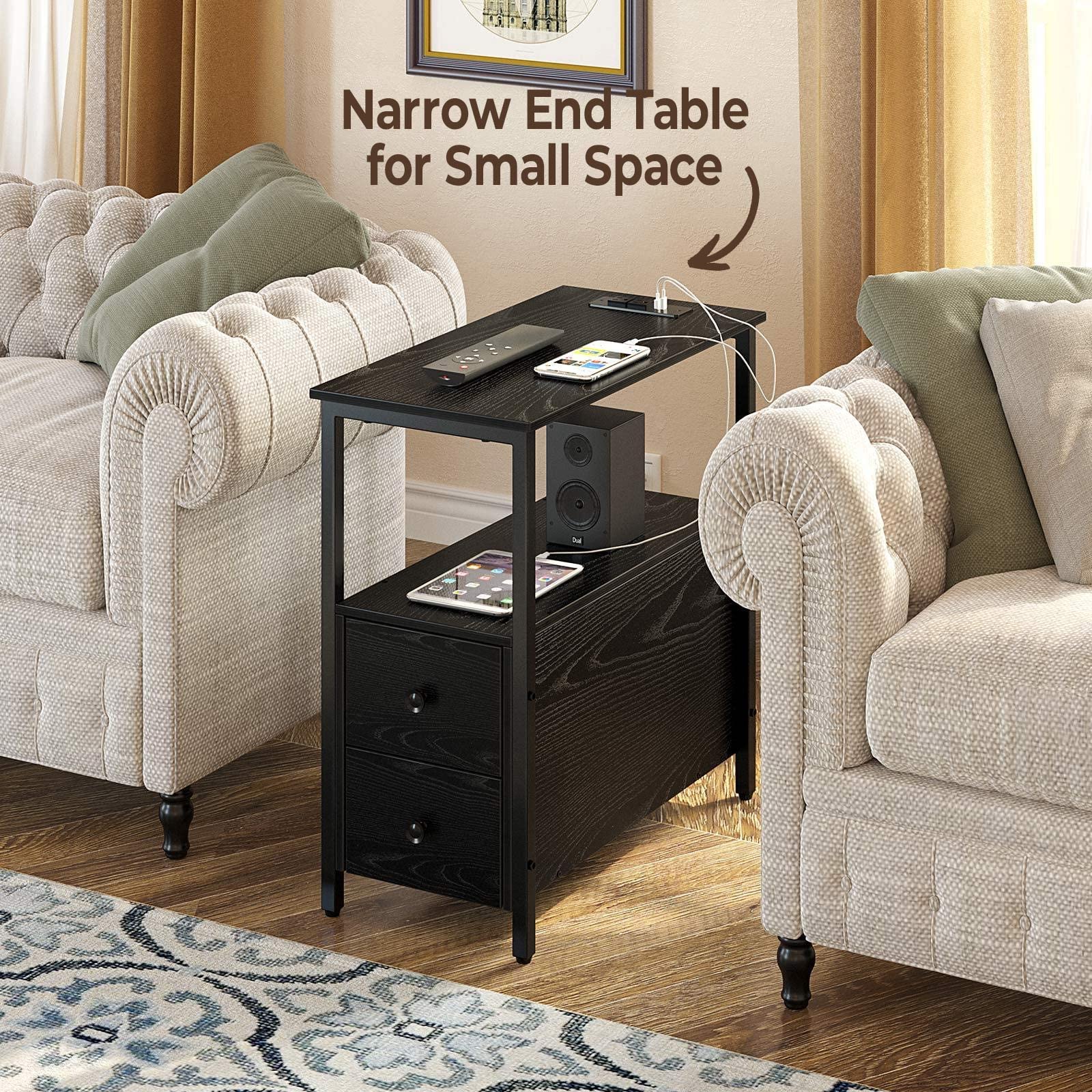 Rolanstar Narrow Charging End Table with 2 Wood Drawers - John Pierce Auto Care