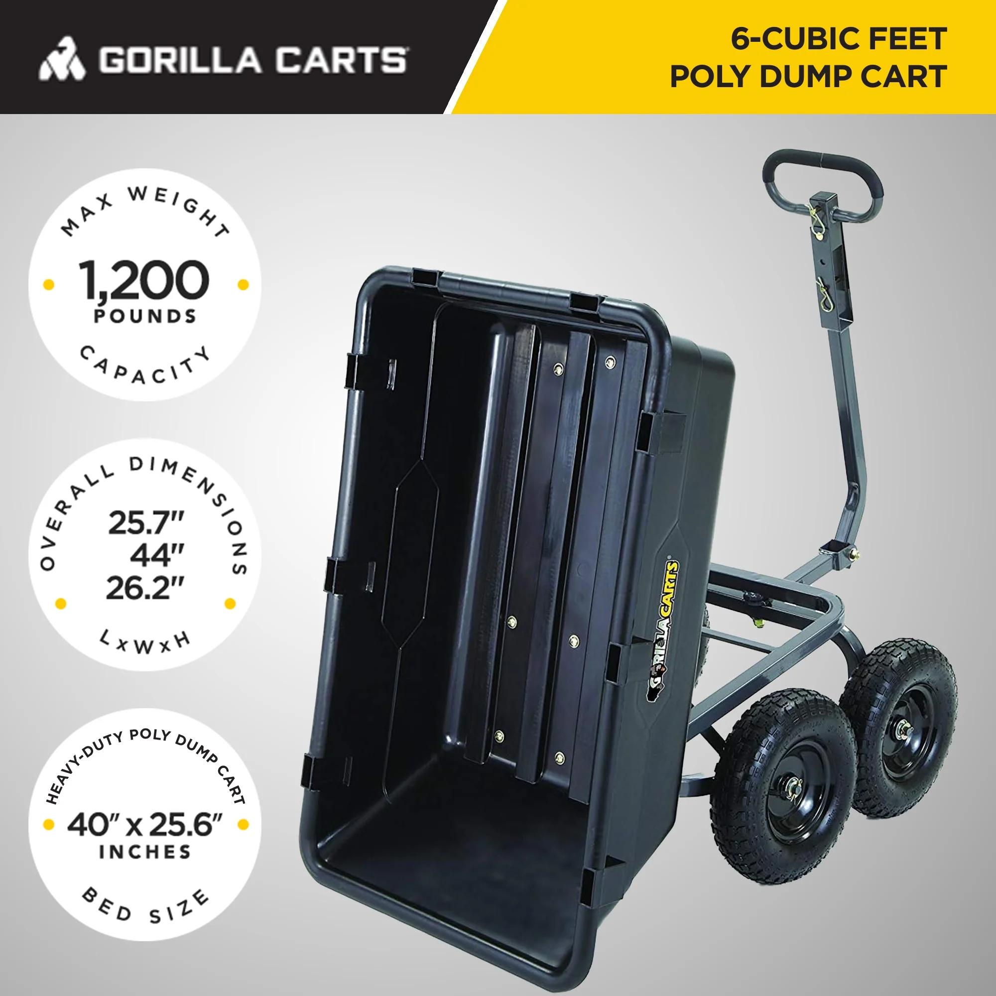 Gorilla Carts 6 Cu Ft Heavy Duty Poly Dump Cart, w/ Steel Frame, Black - John Pierce Auto Care