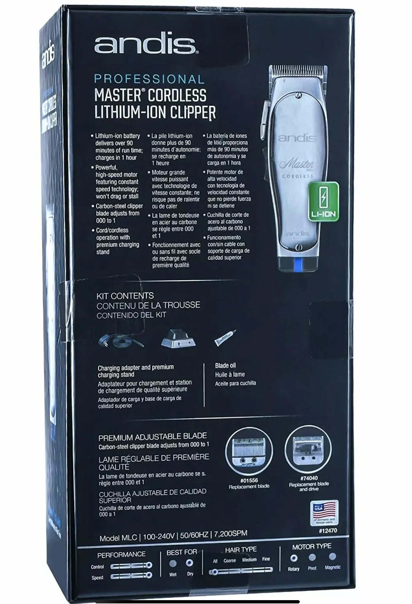 Andis 12470 Professional Master Cord/Cordless Lithium-Ion Clipper - John Pierce Auto Care