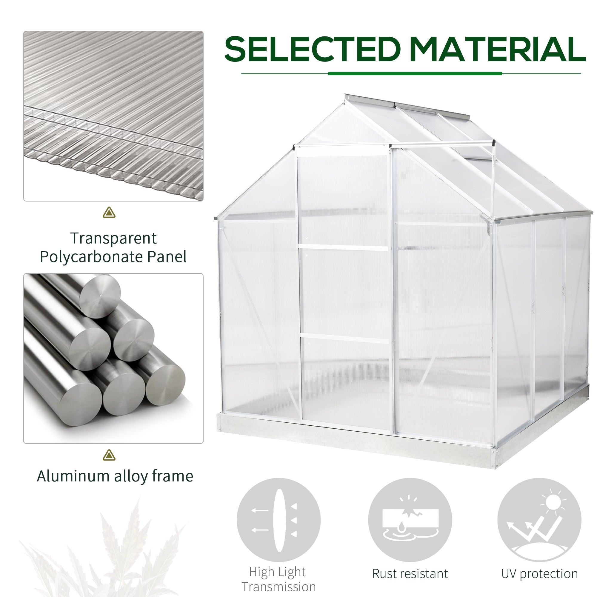 Outsunny 6x6-Foot Polycarbonate Greenhouse Kit with Aluminum Frame - John Pierce Auto Care