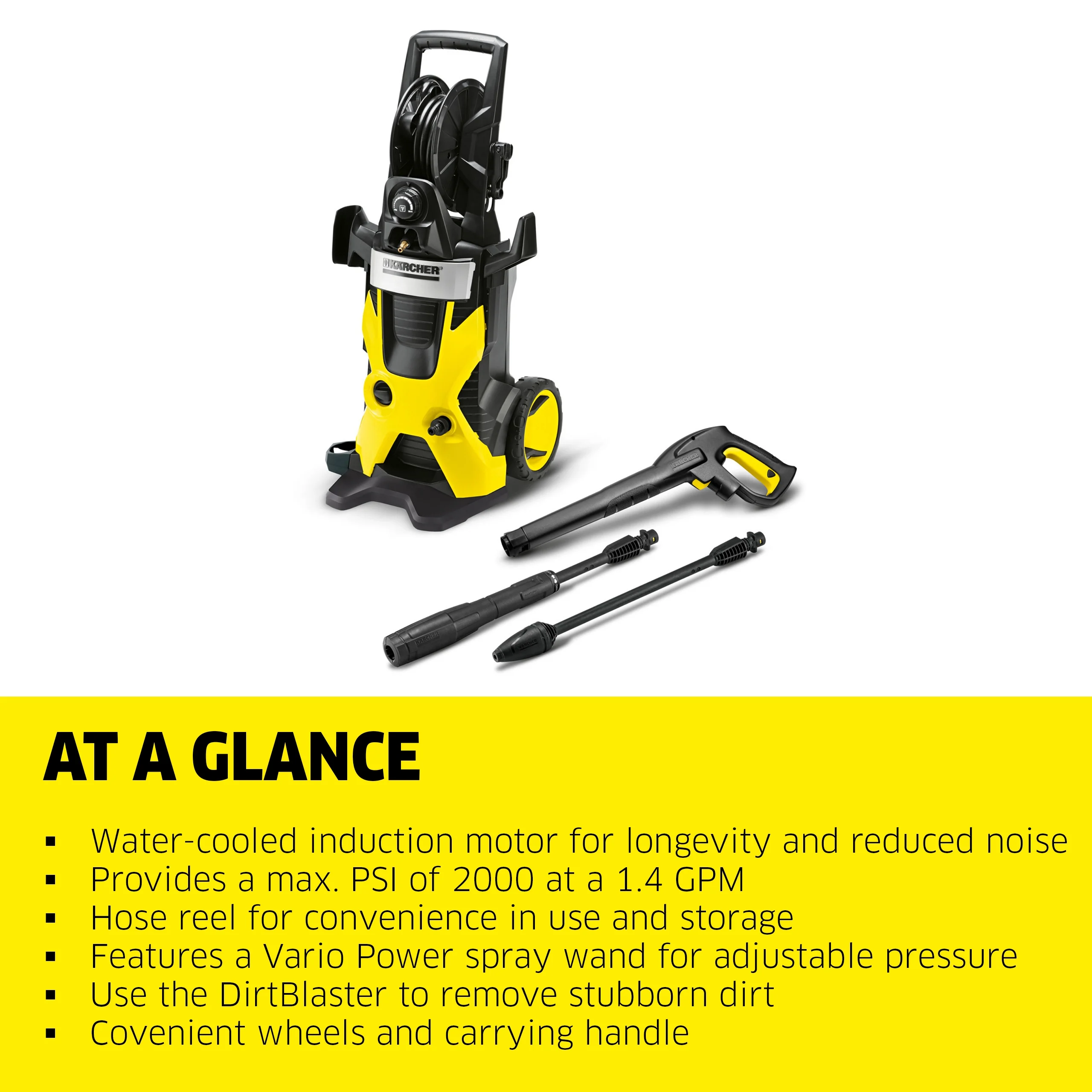 Karcher K5 Premium Pressure Washer with Hose Reel, 2000 PSI, 1.45 GPM - John Pierce Auto Care