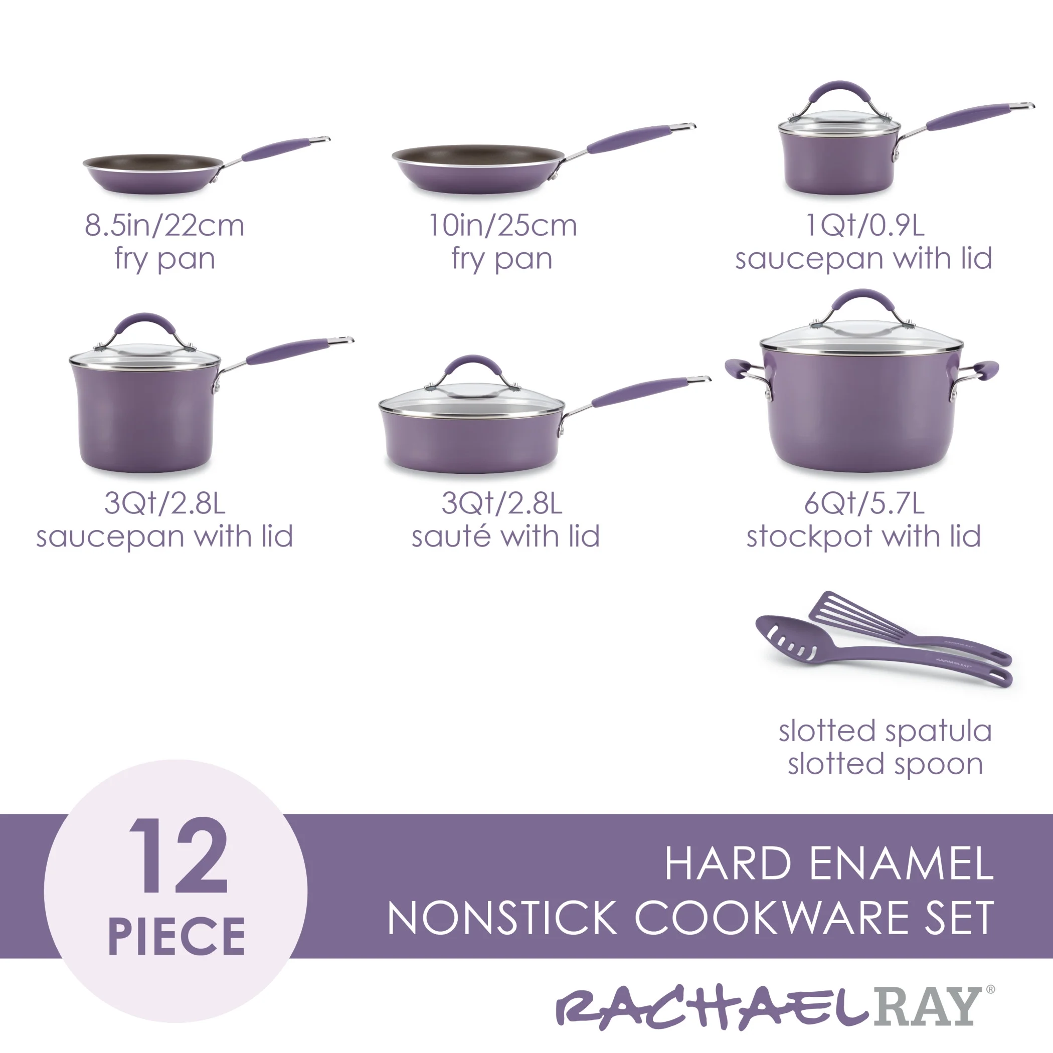 Rachael Ray Cucina 12pc Hard Porcelain Enamel Nonstick Cookware Pots and Pans Set, Lavender Purple - John Pierce Auto Care