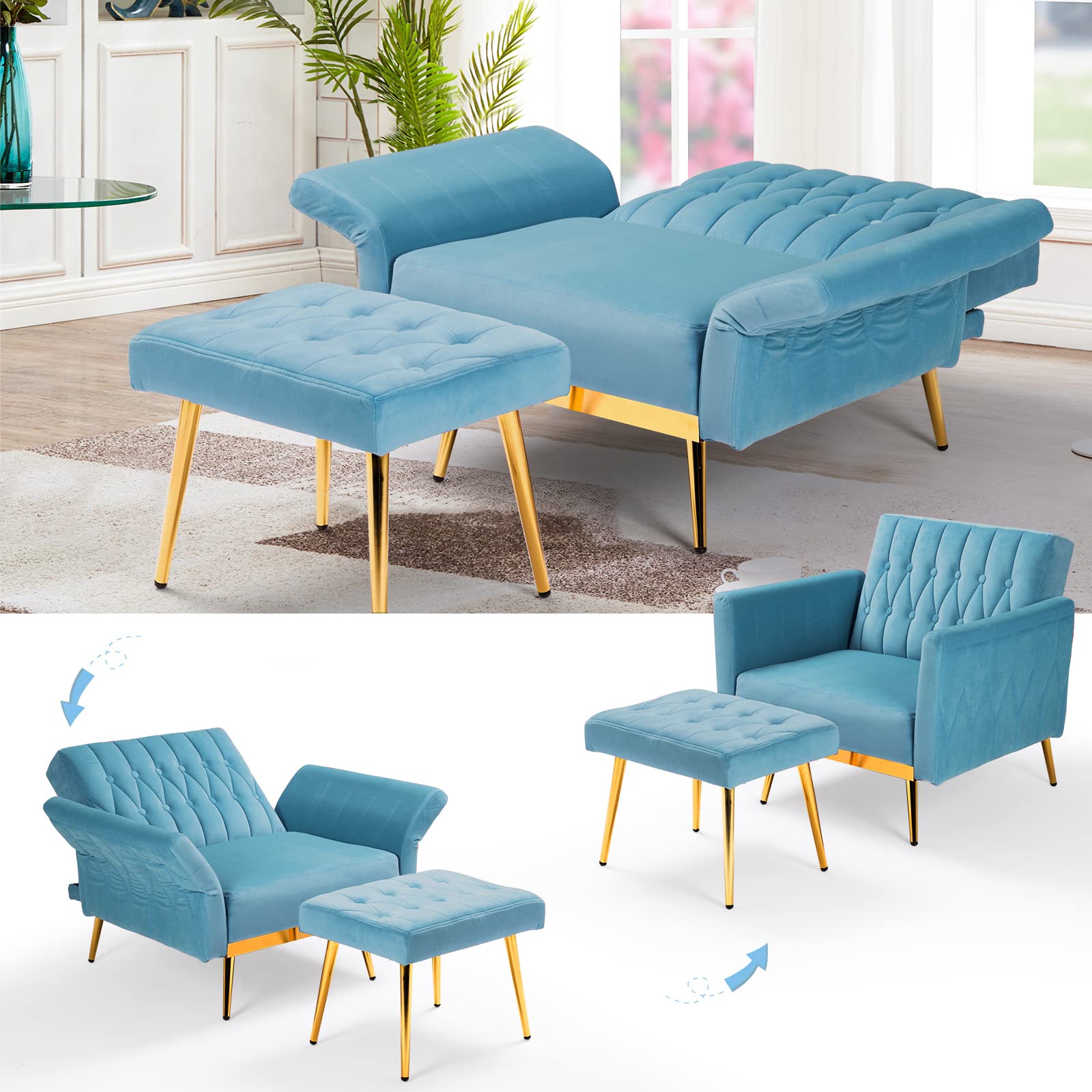 ACMEASE Velvet Accent Chair with Adjustable Backrest and Ottoman - John Pierce Auto Care