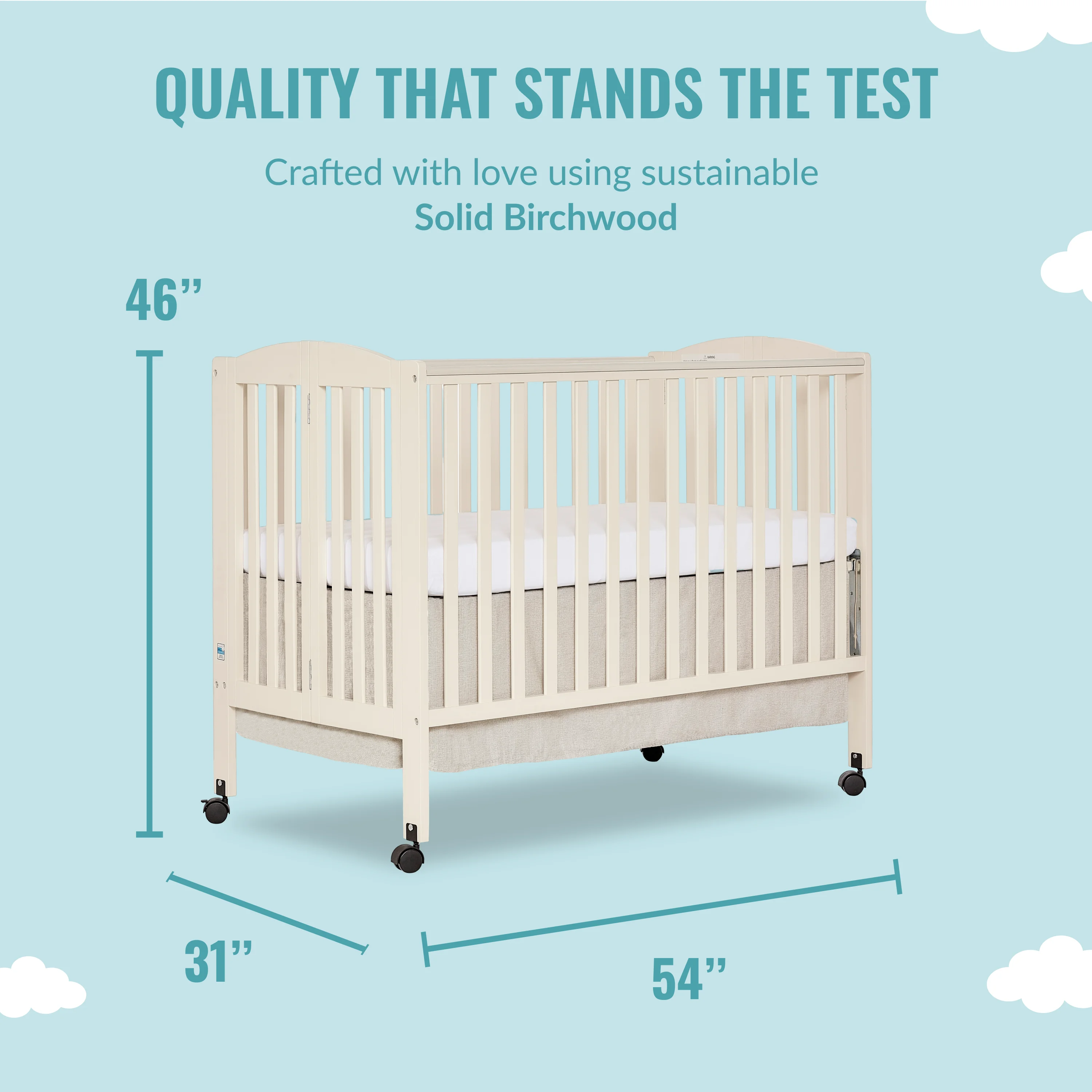 Dream On Me Full Size 2-in-1 Folding Stationary Side Crib, Locking Wheels, French White - John Pierce Auto Care